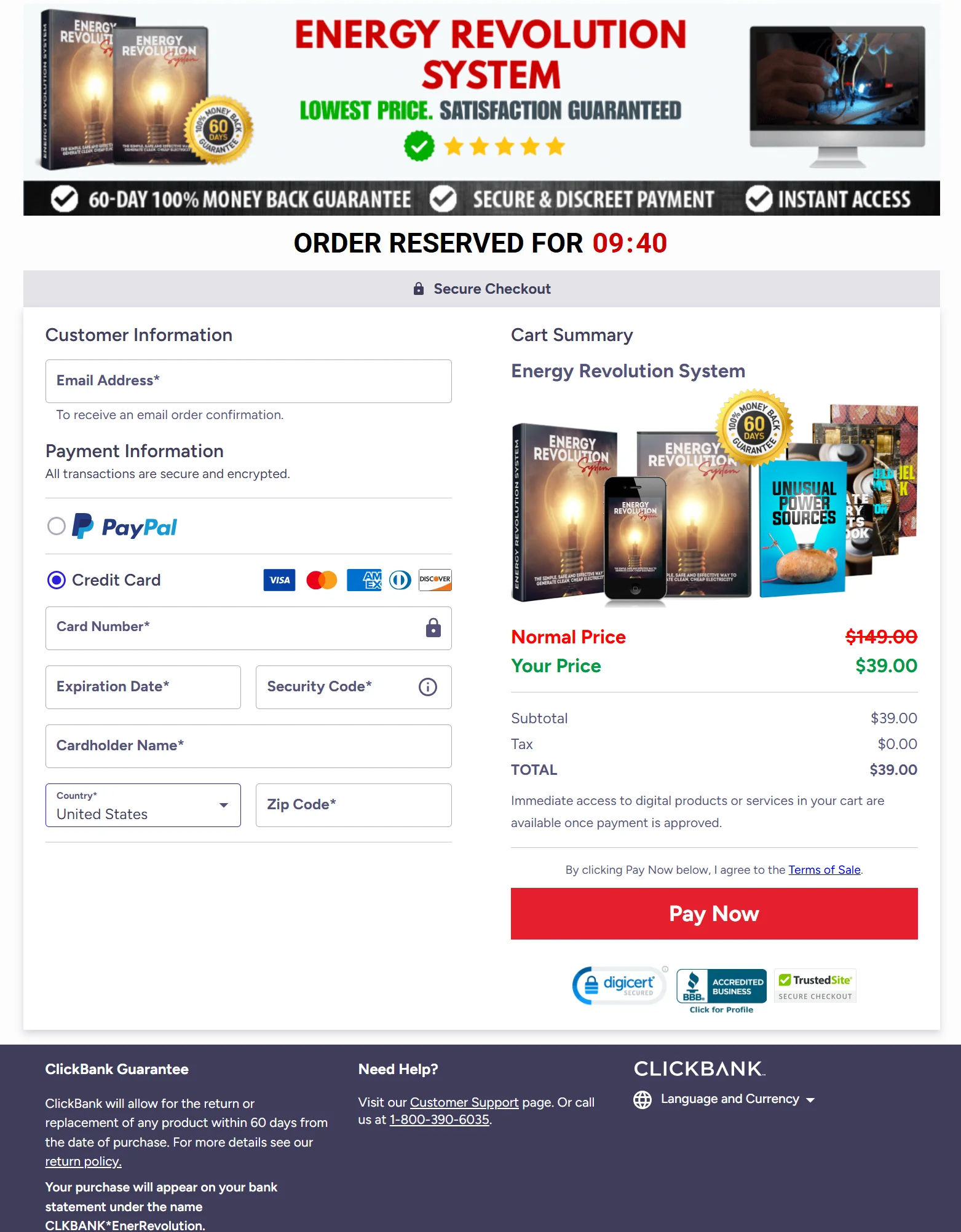 Energy Revolution System order page